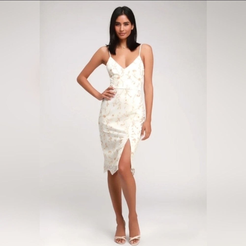 Formal Floral Emboidered Lulus Midi Dress Homecoming Event Dance